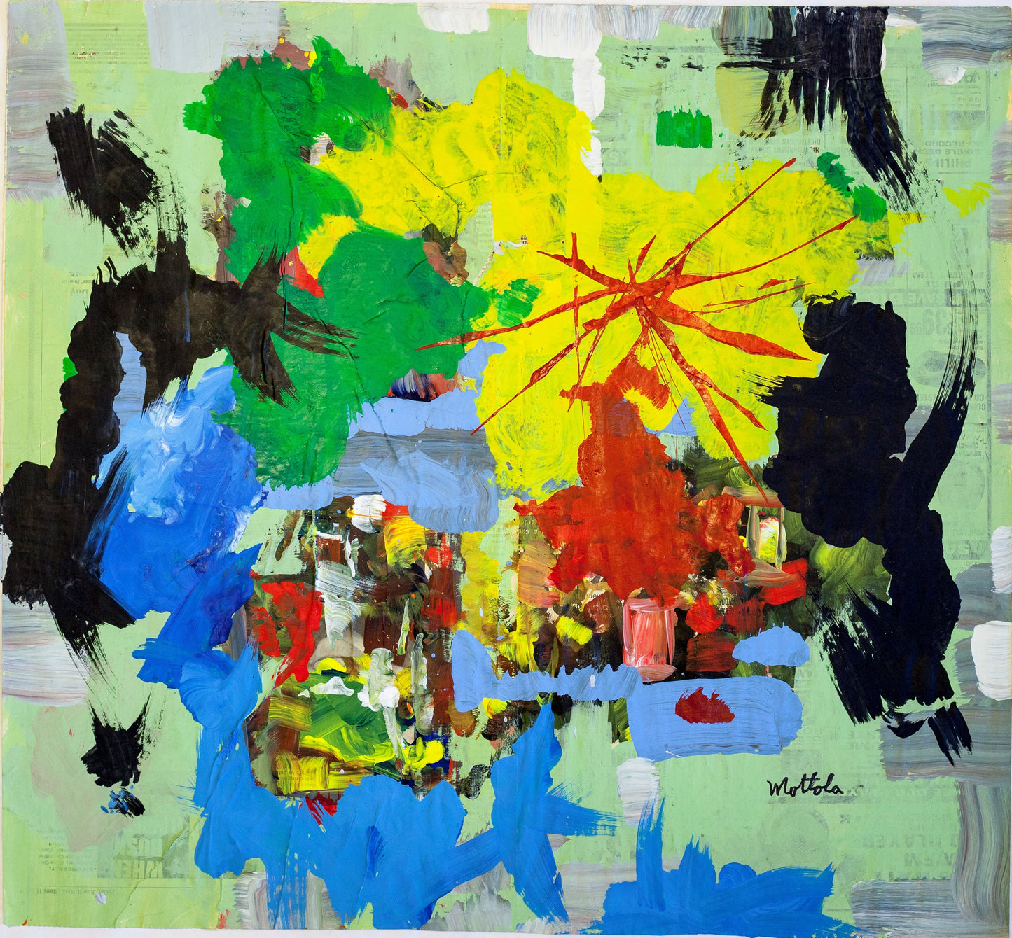 Fil Mottola Abstracts 24 X 24 On Newspaper Signed Valente Private Collection