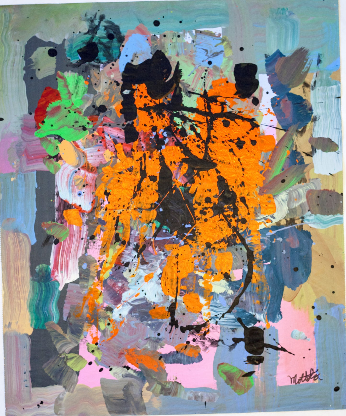 Fil Mottola Abstracts 24 X 24 On Newspaper Signed Valente Private Collection