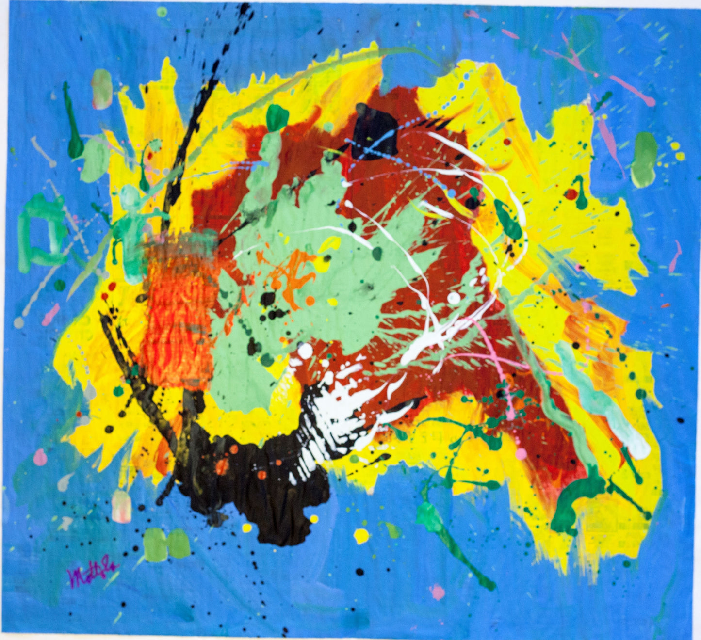 Fil Mottola Abstracts 24 X 24 On Newspaper Signed Valente Private Collection