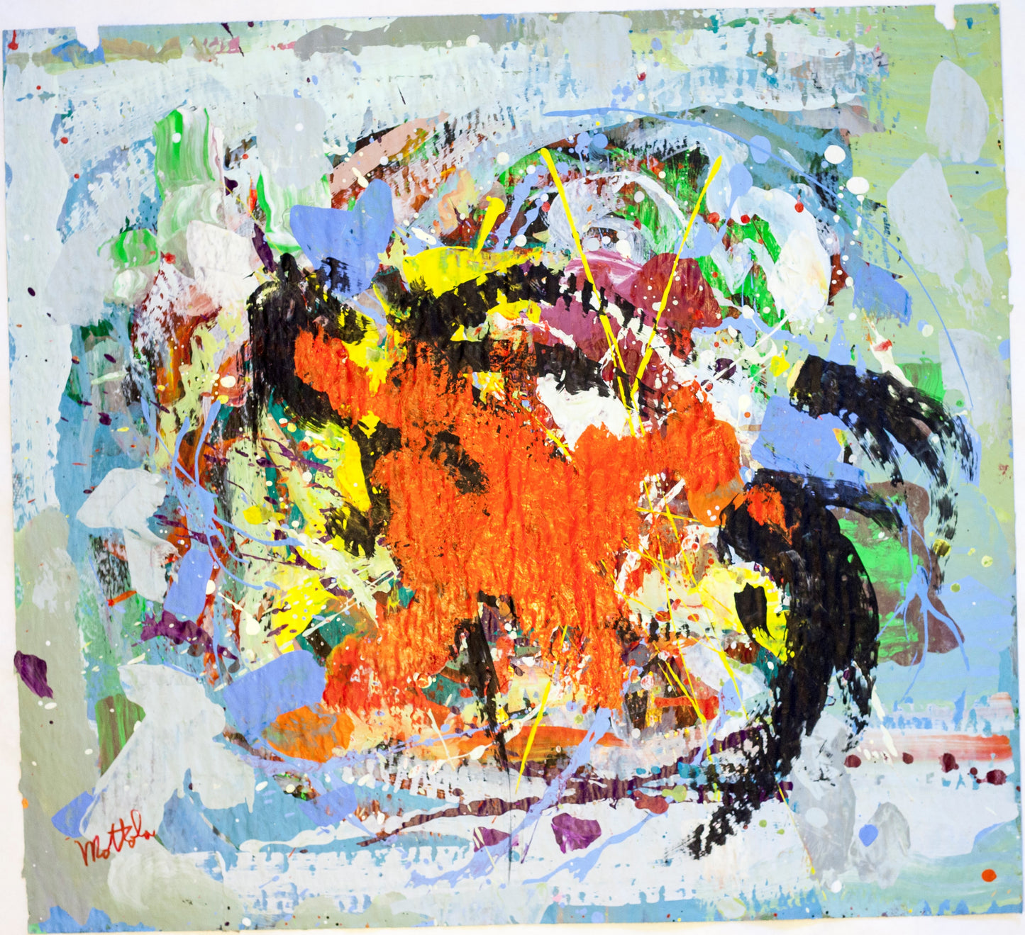 Fil Mottola Abstracts 24 X 24 On Newspaper Signed Valente Private Collection