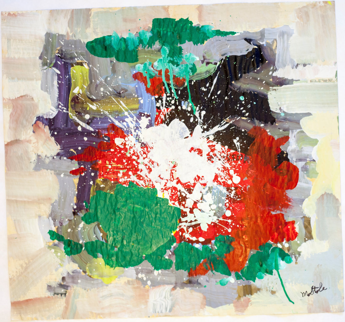 Fil Mottola Abstracts 24 X 24 On Newspaper Signed Valente Private Collection