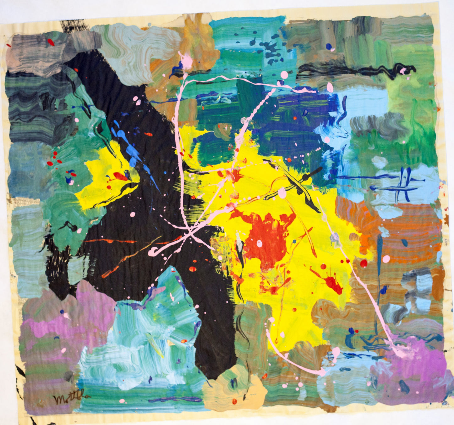 Fil Mottola Abstracts 24 X 24 On Newspaper Signed Valente Private Collection