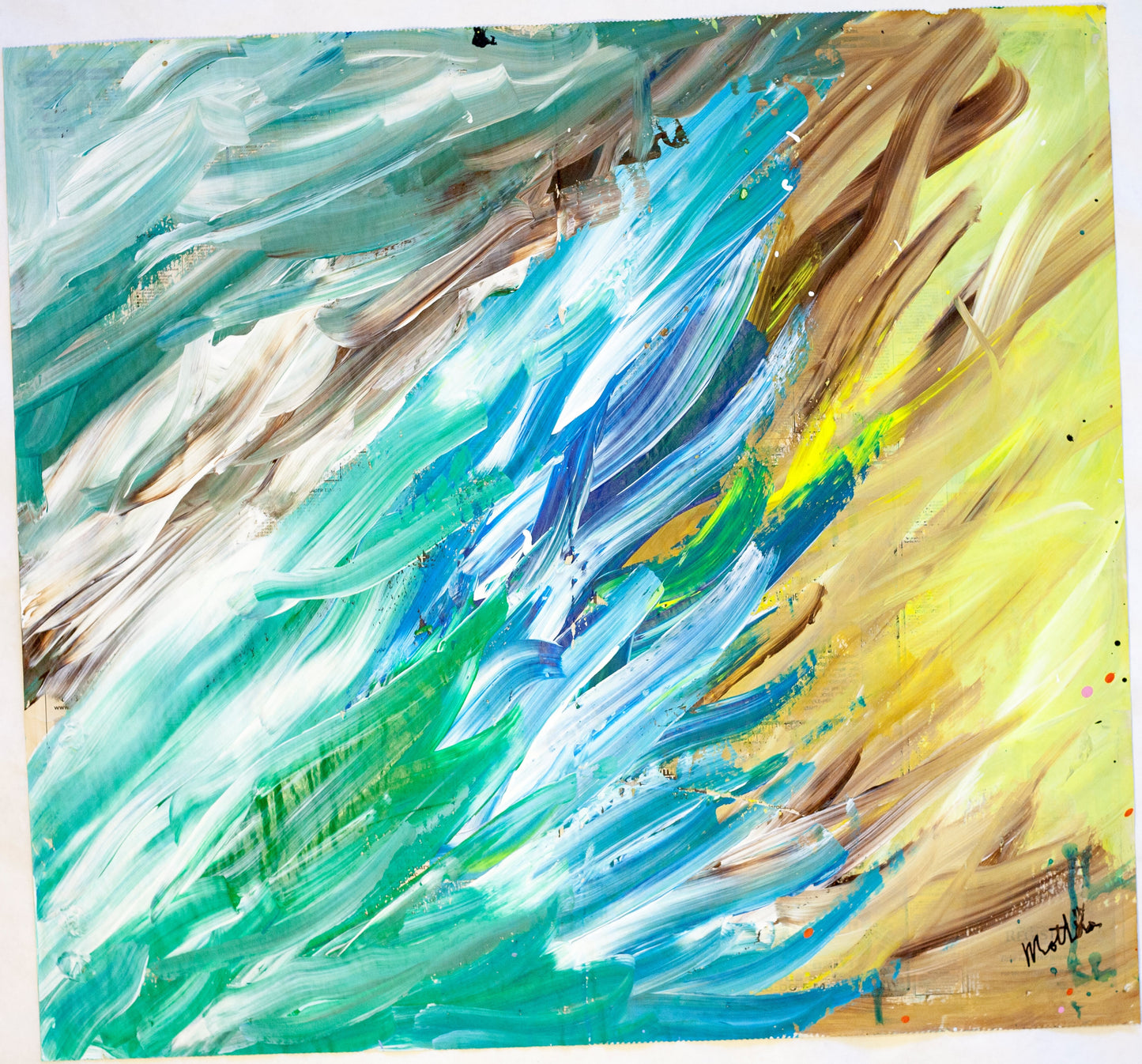 Fil Mottola Abstracts 24 X 24 On Newspaper Signed Valente Private Collection