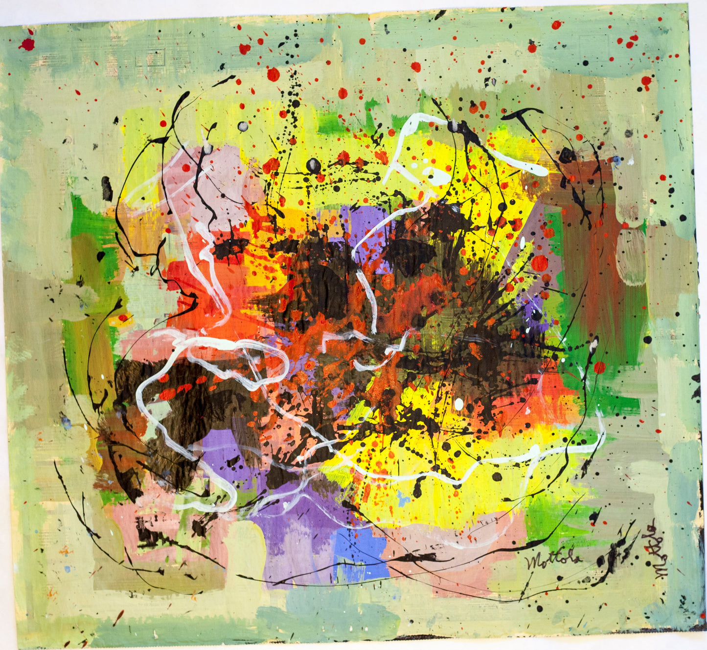 Fil Mottola Abstracts 24 X 24 On Newspaper Signed Valente Private Collection