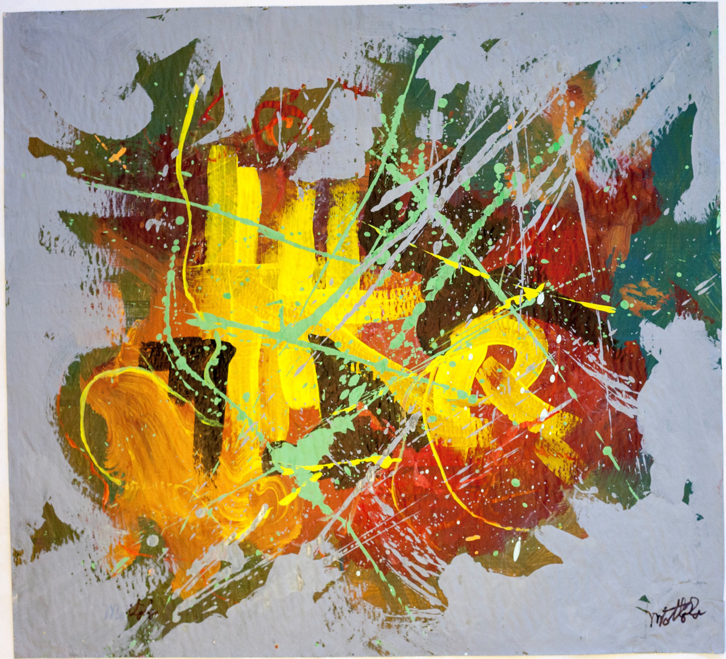 Fil Mottola Abstracts 24 X 24 On Newspaper Signed Valente Private Collection