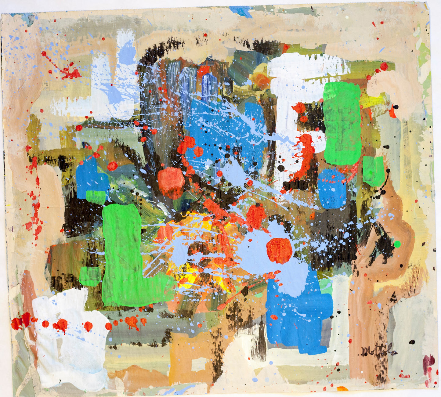 Fil Mottola Abstracts 24 X 24 On Newspaper Signed Valente Private Collection