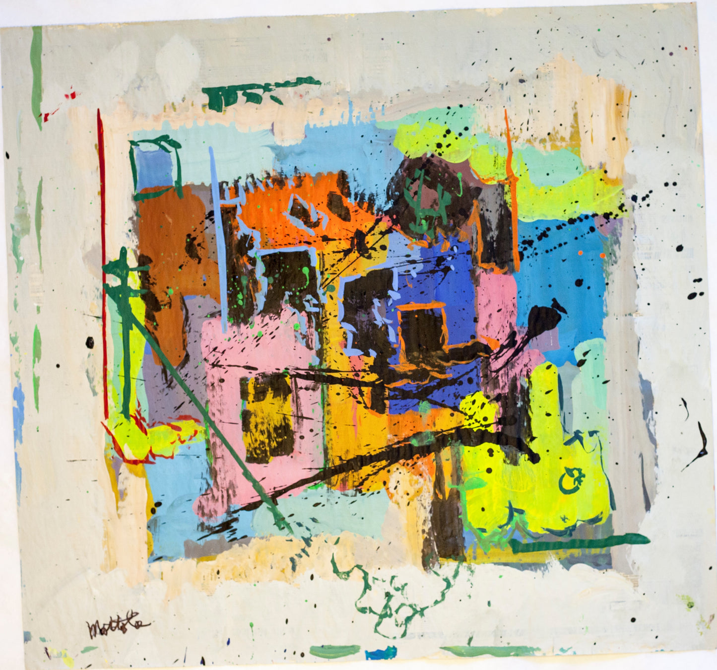 Fil Mottola Abstracts 24 X 24 On Newspaper Signed Valente Private Collection