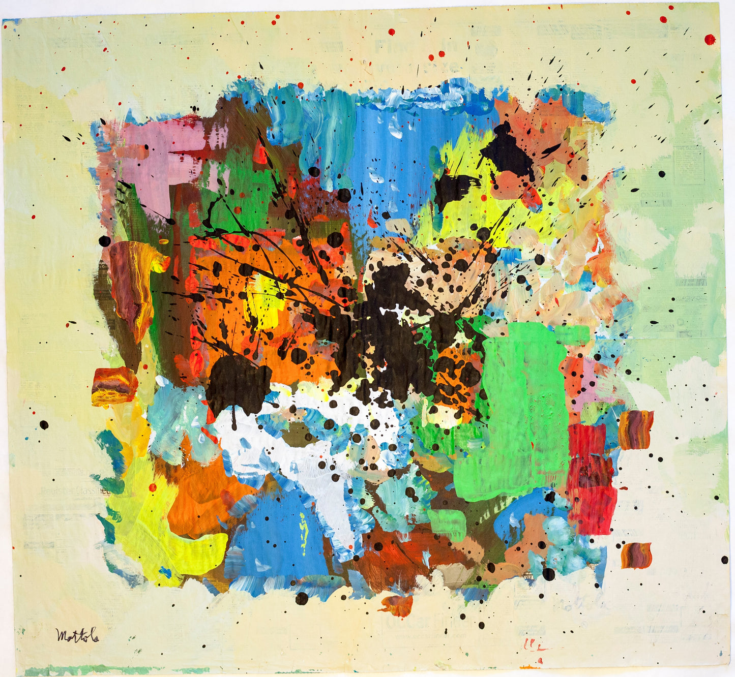 Fil Mottola Abstracts 24 X 24 On Newspaper Signed Valente Private Collection
