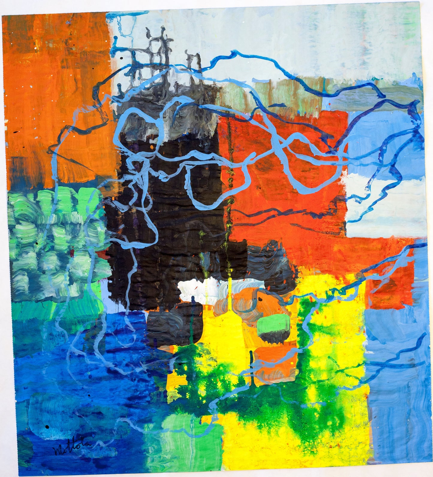 Fil Mottola Abstracts 24 X 24 On Newspaper Signed Valente Private Collection
