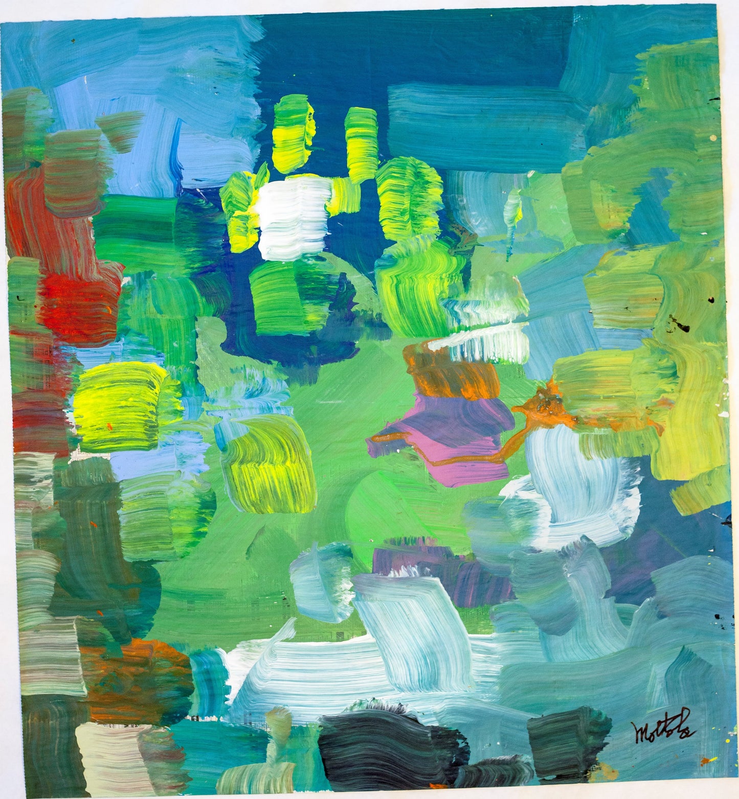 Fil Mottola Abstracts 24 X 24 On Newspaper Signed Valente Private Collection