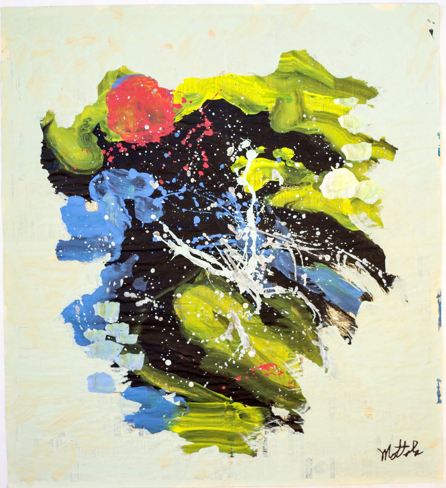 Fil Mottola Abstracts 24 X 24 On Newspaper Signed Valente Private Collection