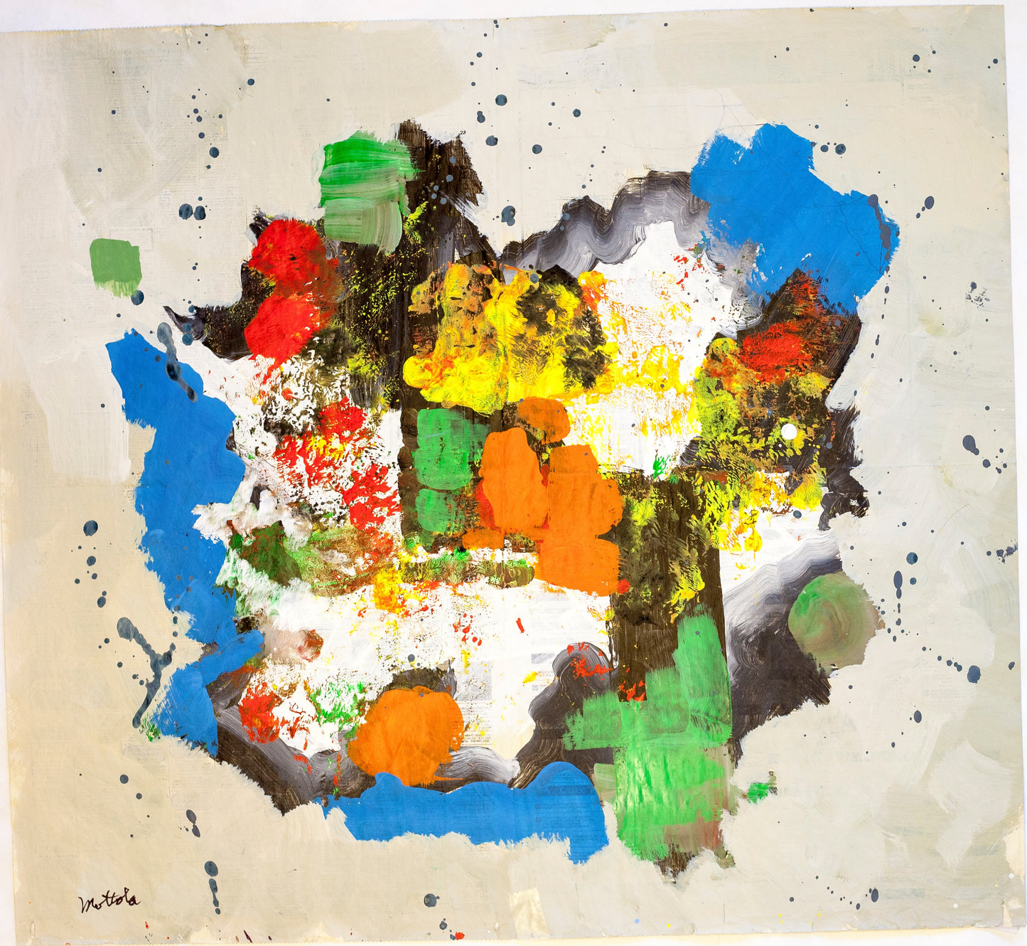 Fil Mottola Abstracts 24 X 24 On Newspaper Signed Valente Private Collection