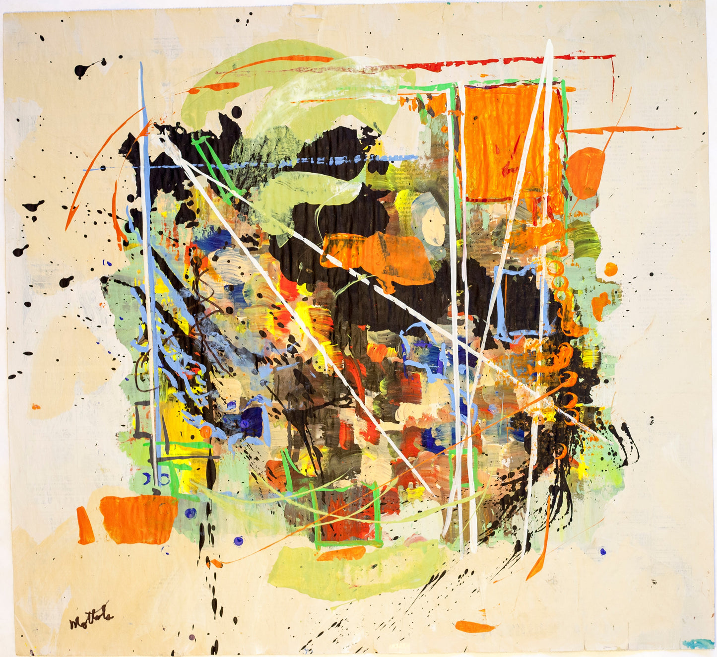 Fil Mottola Abstracts 24 X 24 On Newspaper Signed Valente Private Collection
