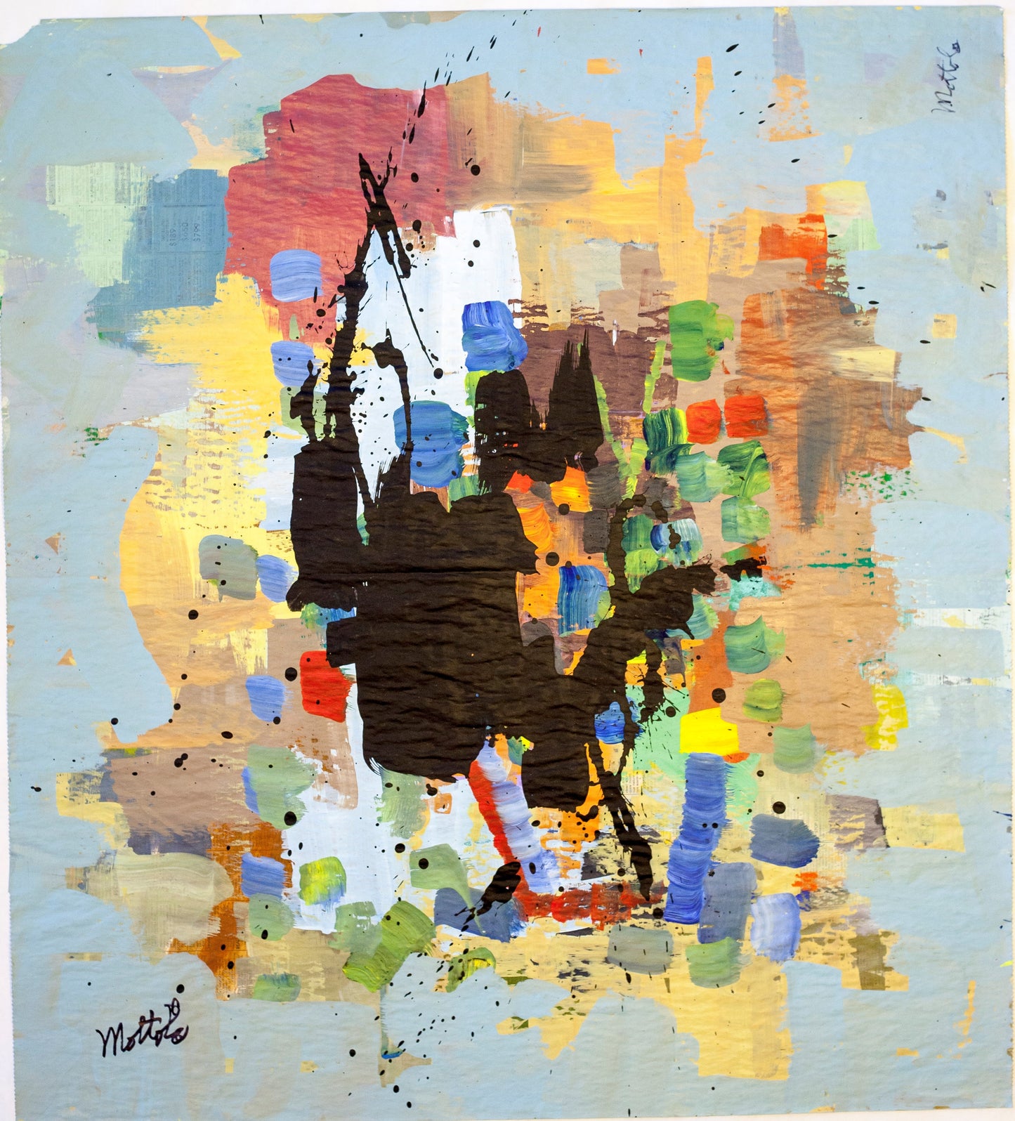Fil Mottola Abstracts 24 X 24 On Newspaper Signed Valente Private Collection