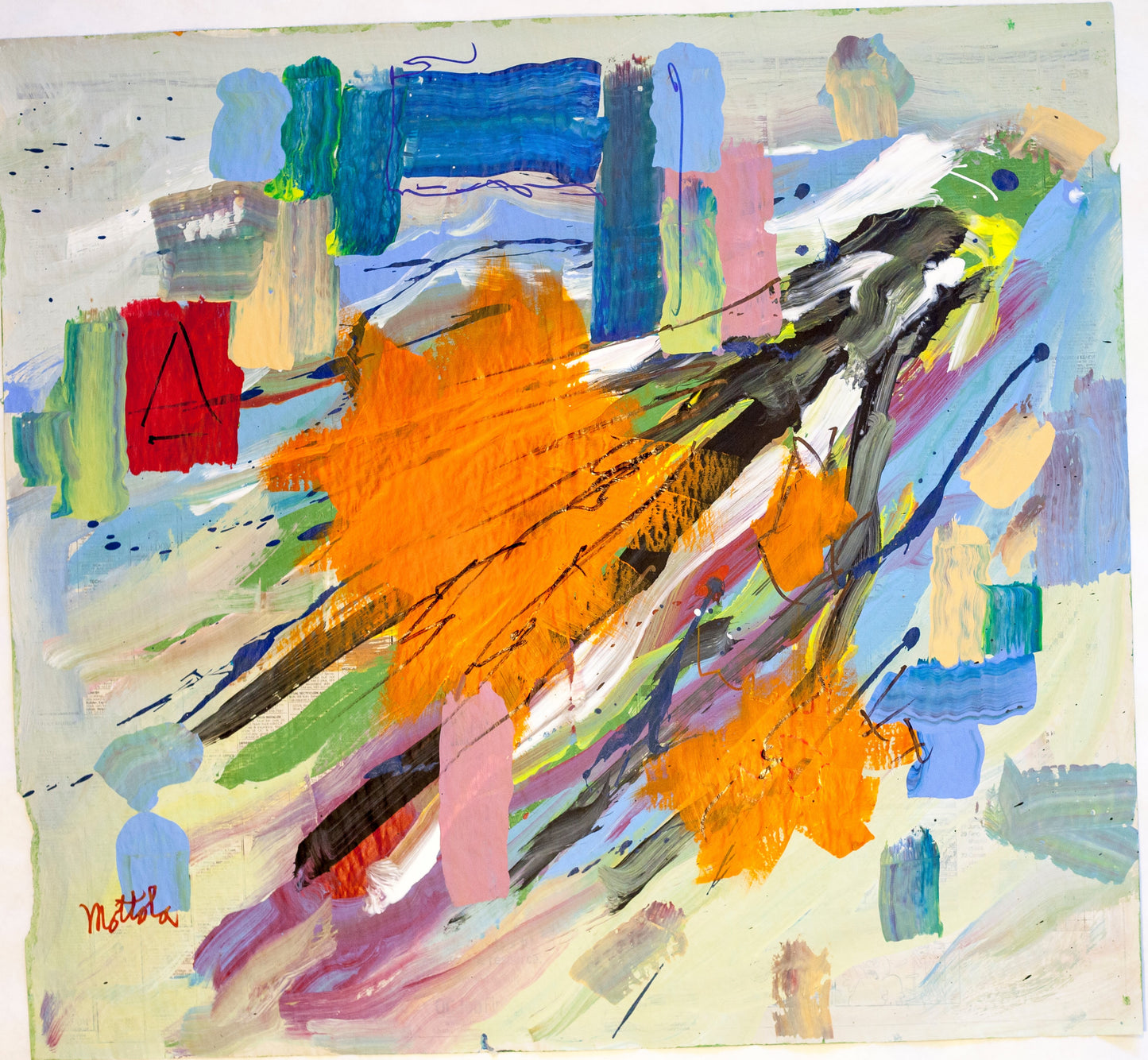 Fil Mottola Abstracts 24 X 24 On Newspaper Signed Valente Private Collection
