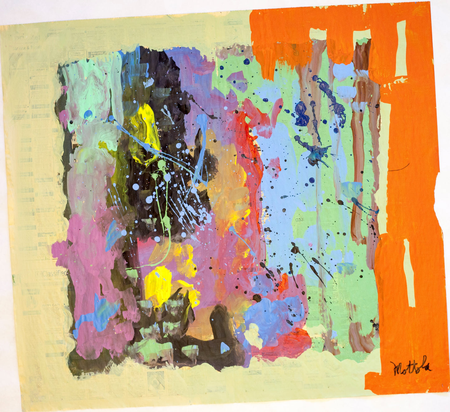 Fil Mottola Abstracts 24 X 24 On Newspaper Signed Valente Private Collection