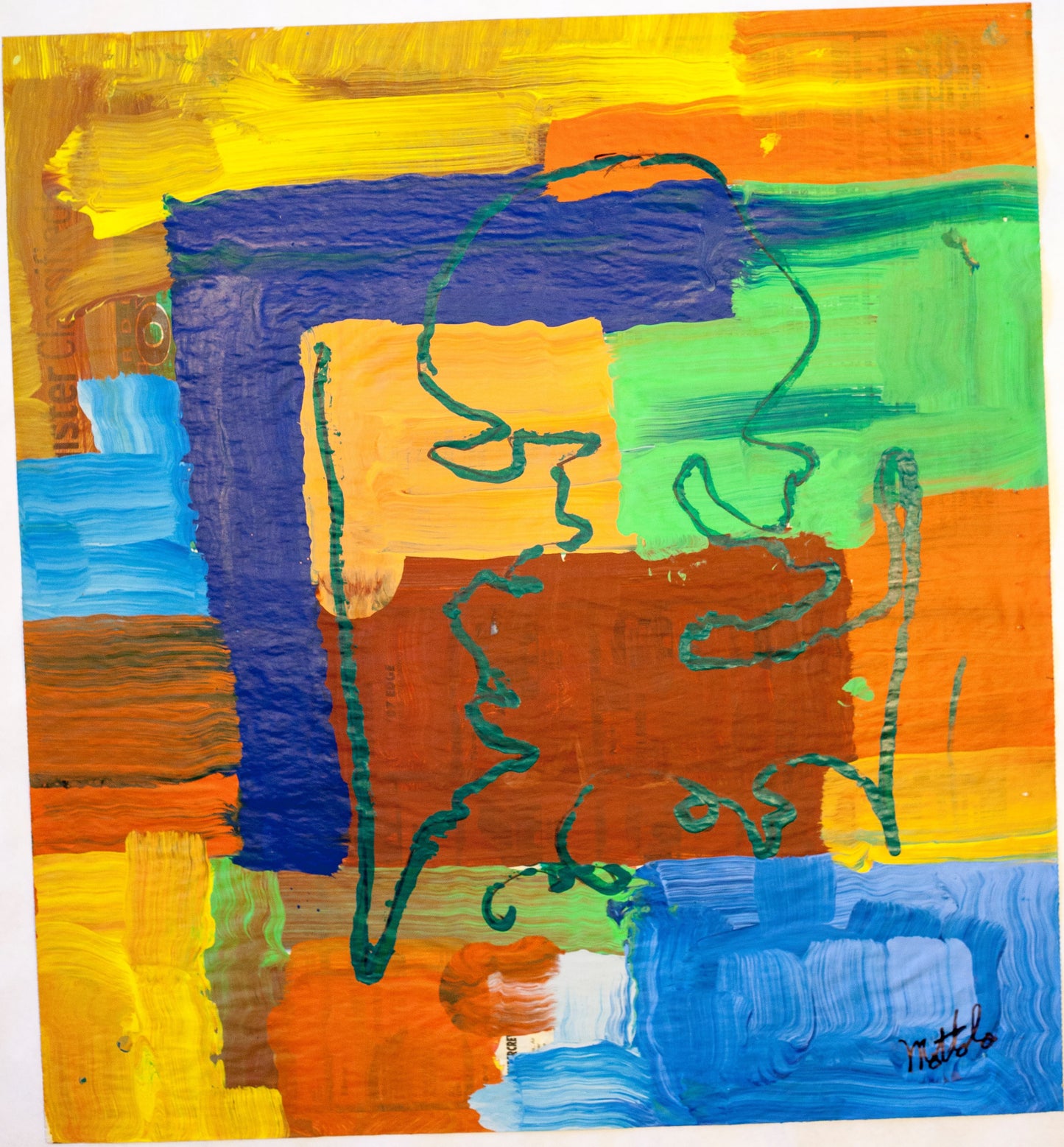 Fil Mottola Abstracts 24 X 24 On Newspaper Signed Valente Private Collection
