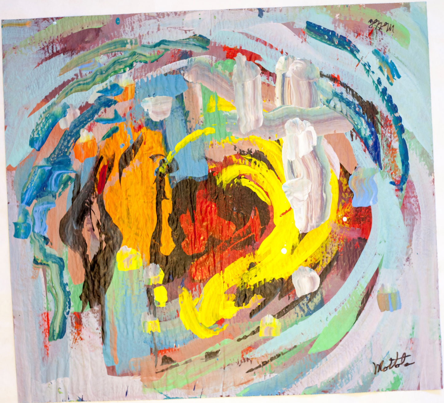 Fil Mottola Abstracts 24 X 24 On Newspaper Signed Valente Private Collection