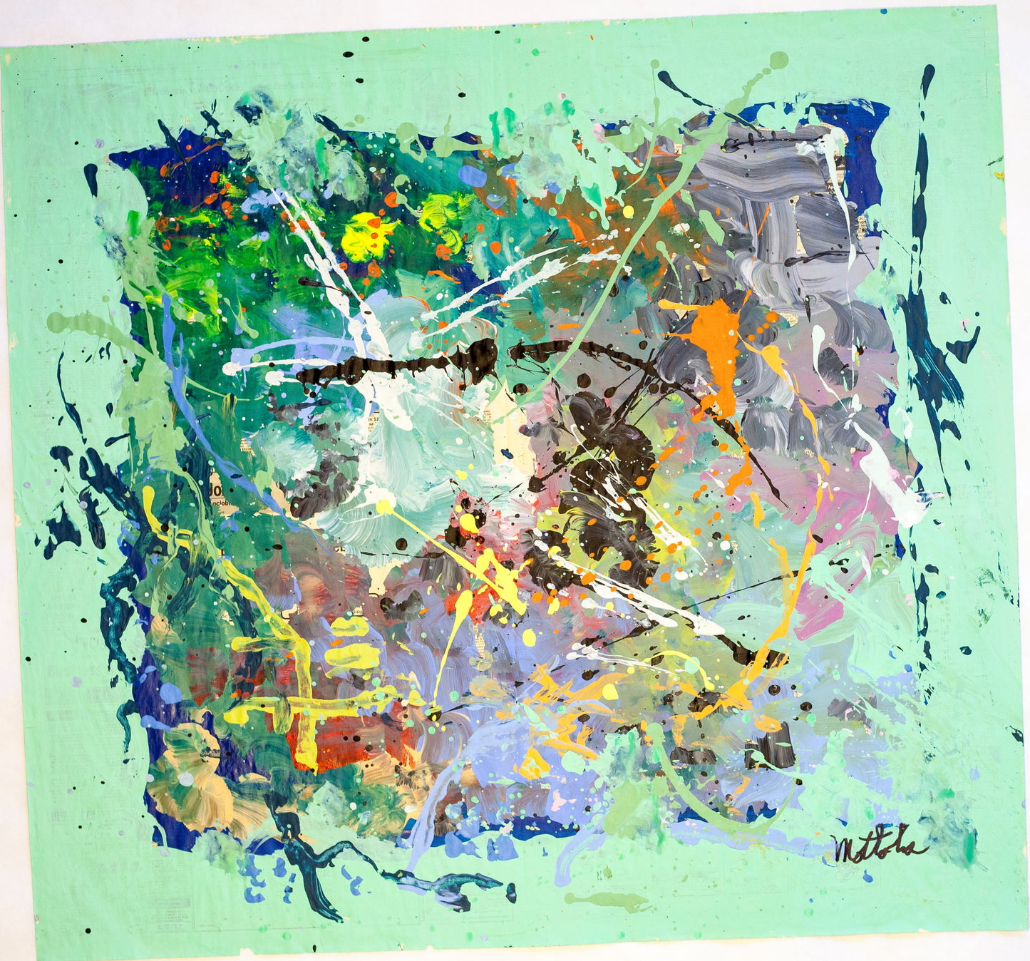 Fil Mottola Abstracts 24 X 24 On Newspaper Signed Valente Private Collection