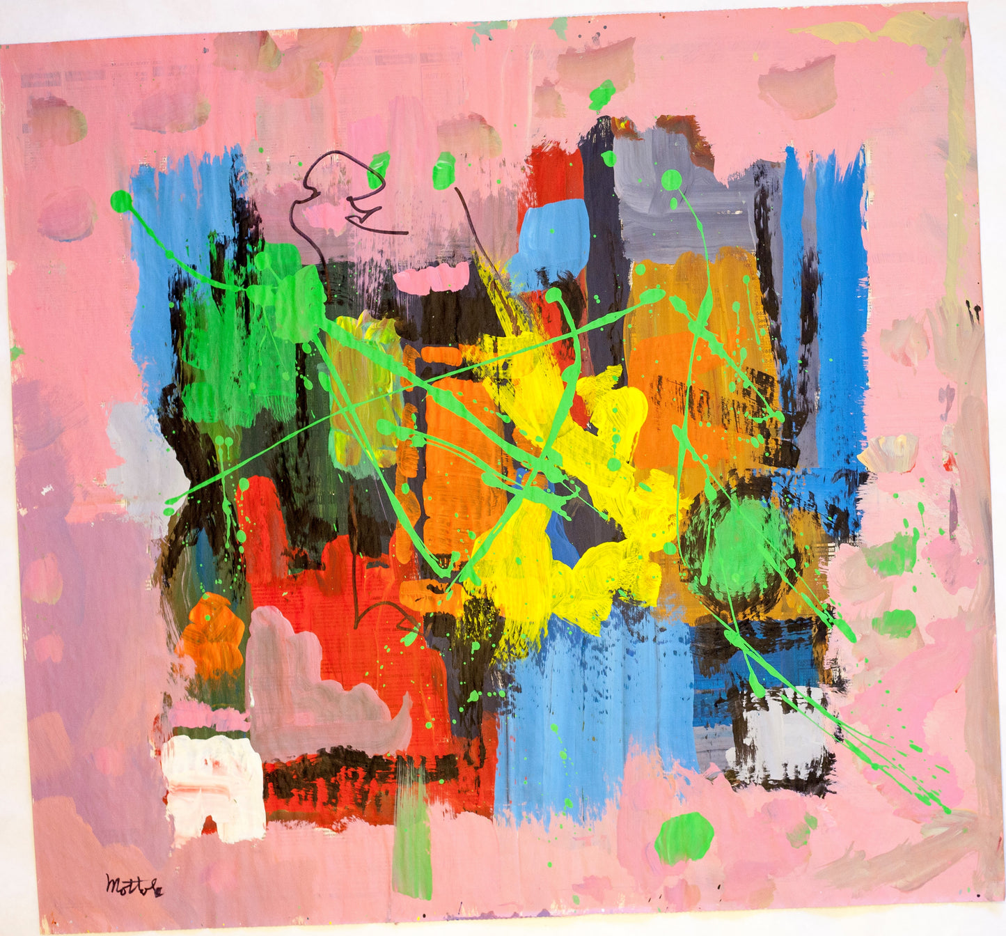 Fil Mottola Abstracts 24 X 24 On Newspaper Signed Valente Private Collection