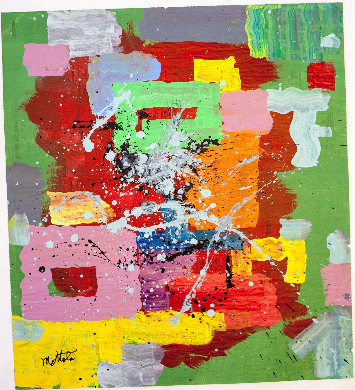 Fil Mottola Abstracts 24 X 24 On Newspaper Signed Valente Private Collection