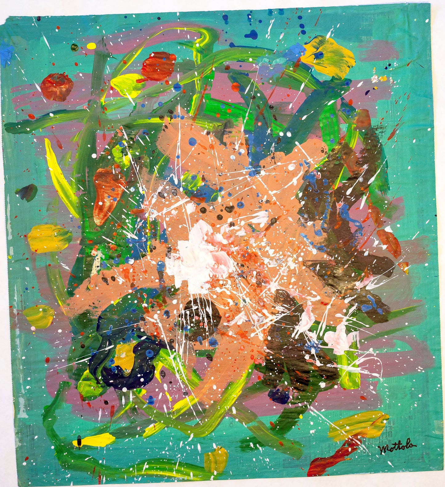 Fil Mottola Abstracts 24 X 24 On Newspaper Signed Valente Private Collection