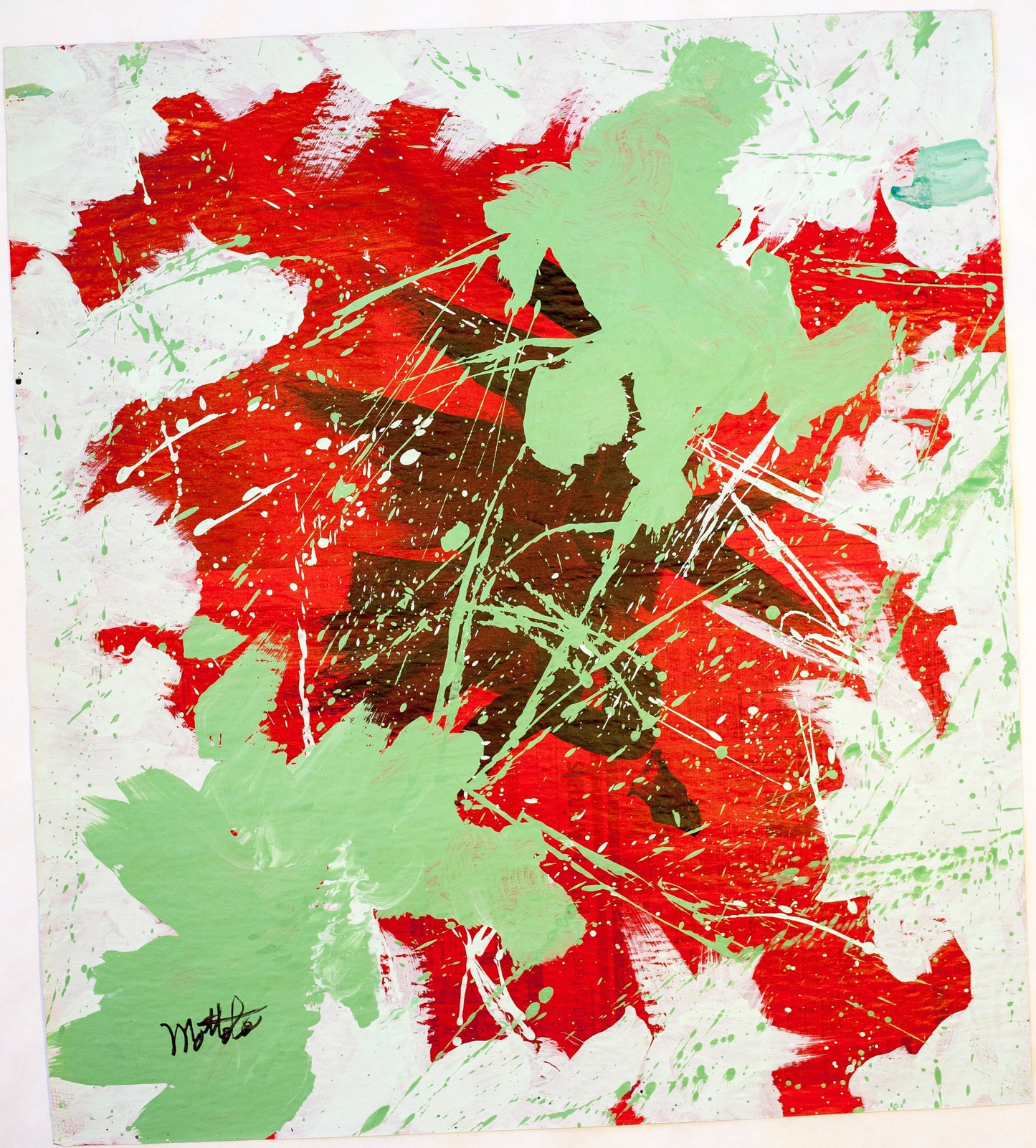 Fil Mottola Abstracts 24 X 24 On Newspaper Signed Valente Private Collection
