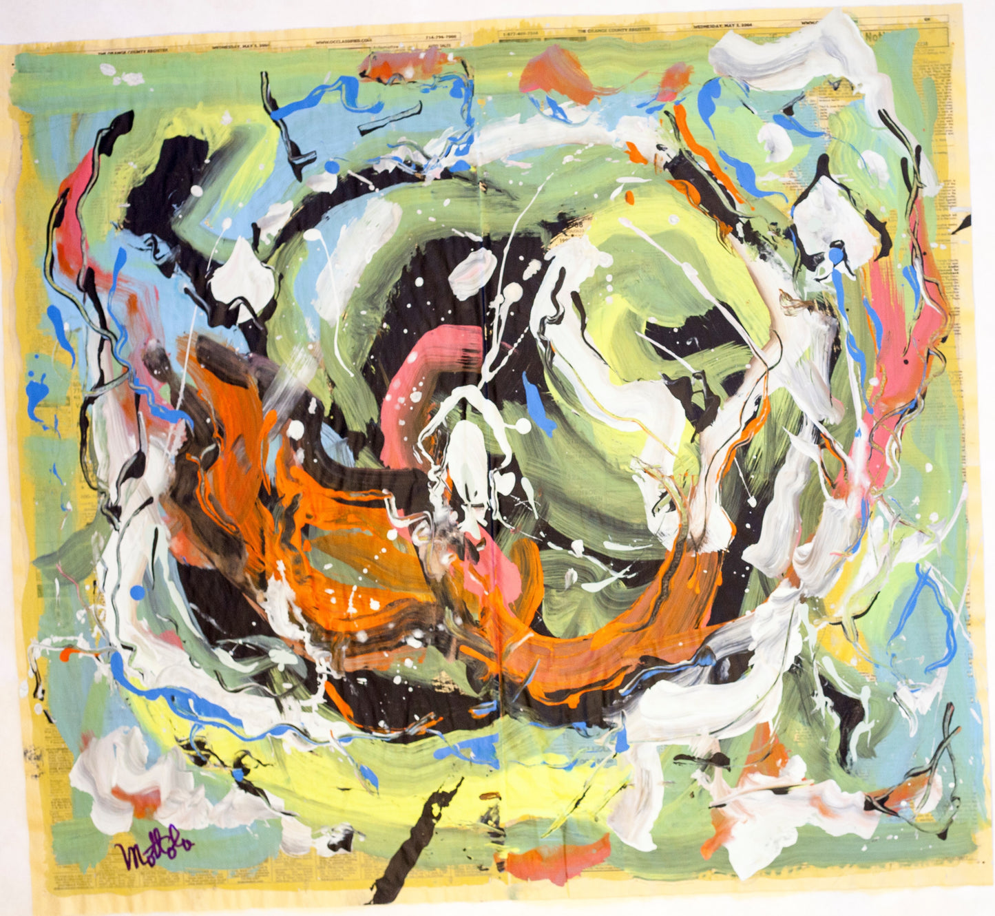 Fil Mottola Abstracts 24 X 24 On Newspaper Signed Valente Private Collection