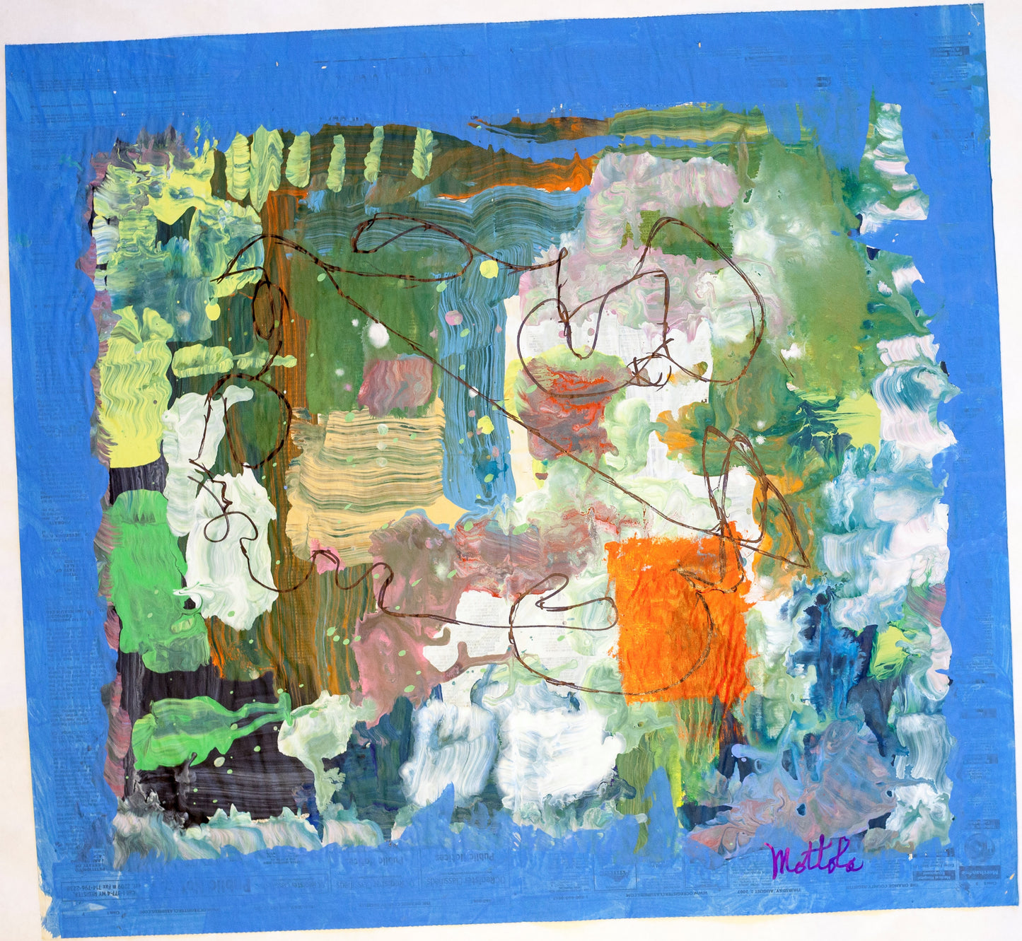Fil Mottola Abstracts 24 X 24 On Newspaper Signed Valente Private Collection