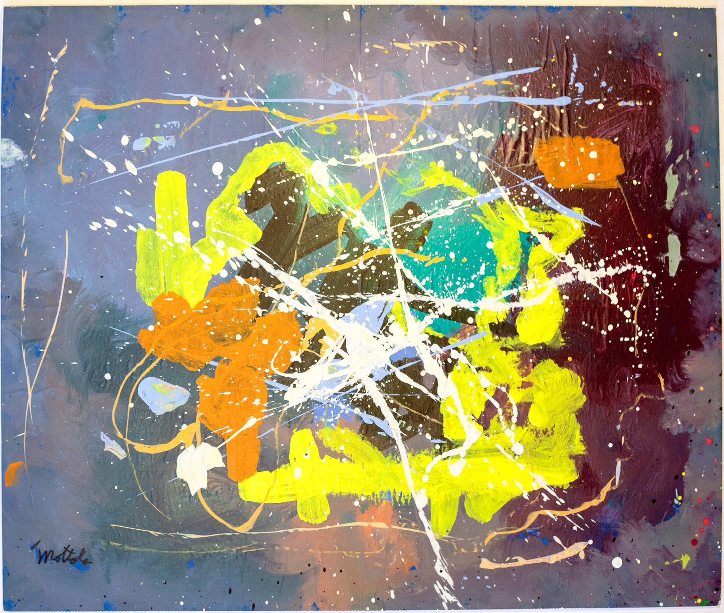 Fil Mottola Abstracts 24 X 24 On Newspaper Signed Valente Private Collection