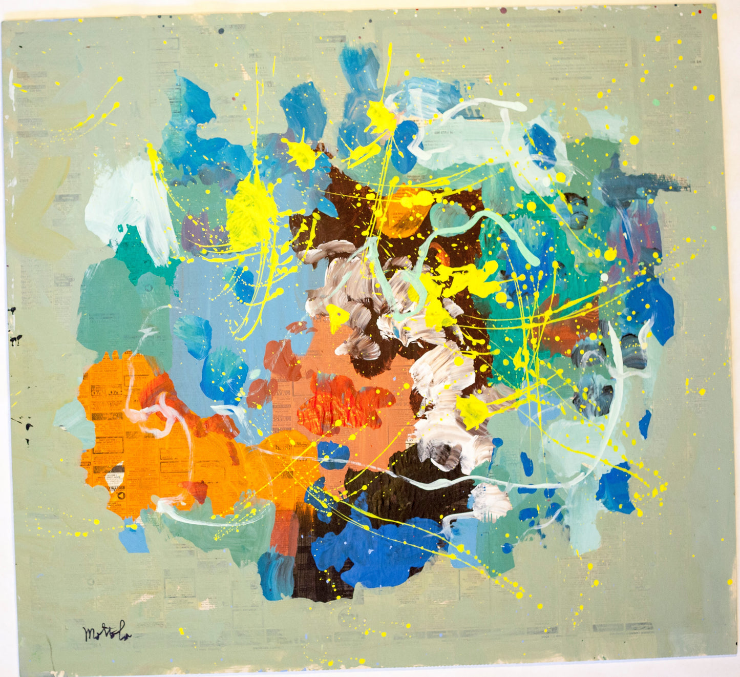 Fil Mottola Abstracts 24 X 24 On Newspaper Signed Valente Private Collection