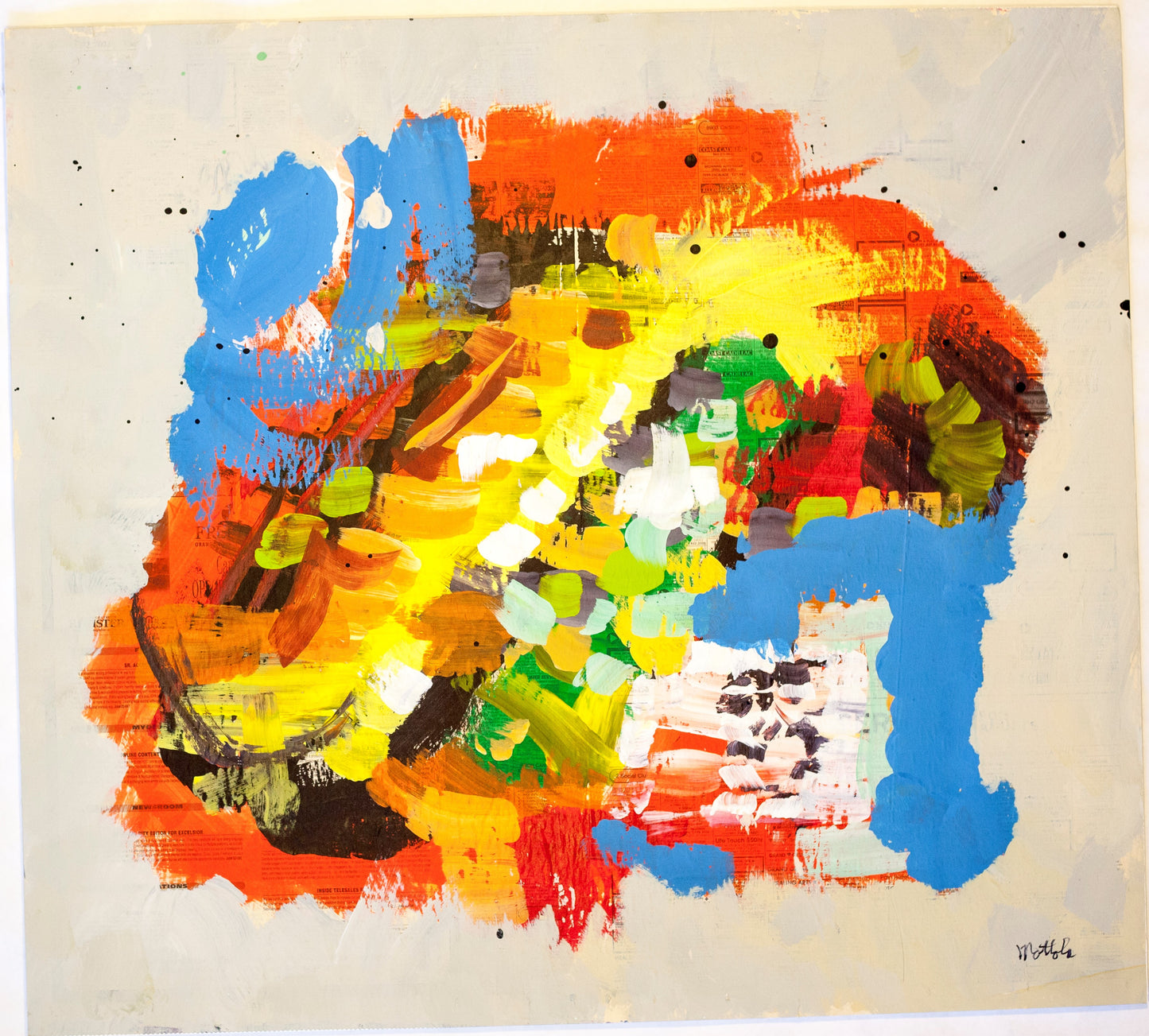 Fil Mottola Abstracts 24 X 24 On Newspaper Signed Valente Private Collection