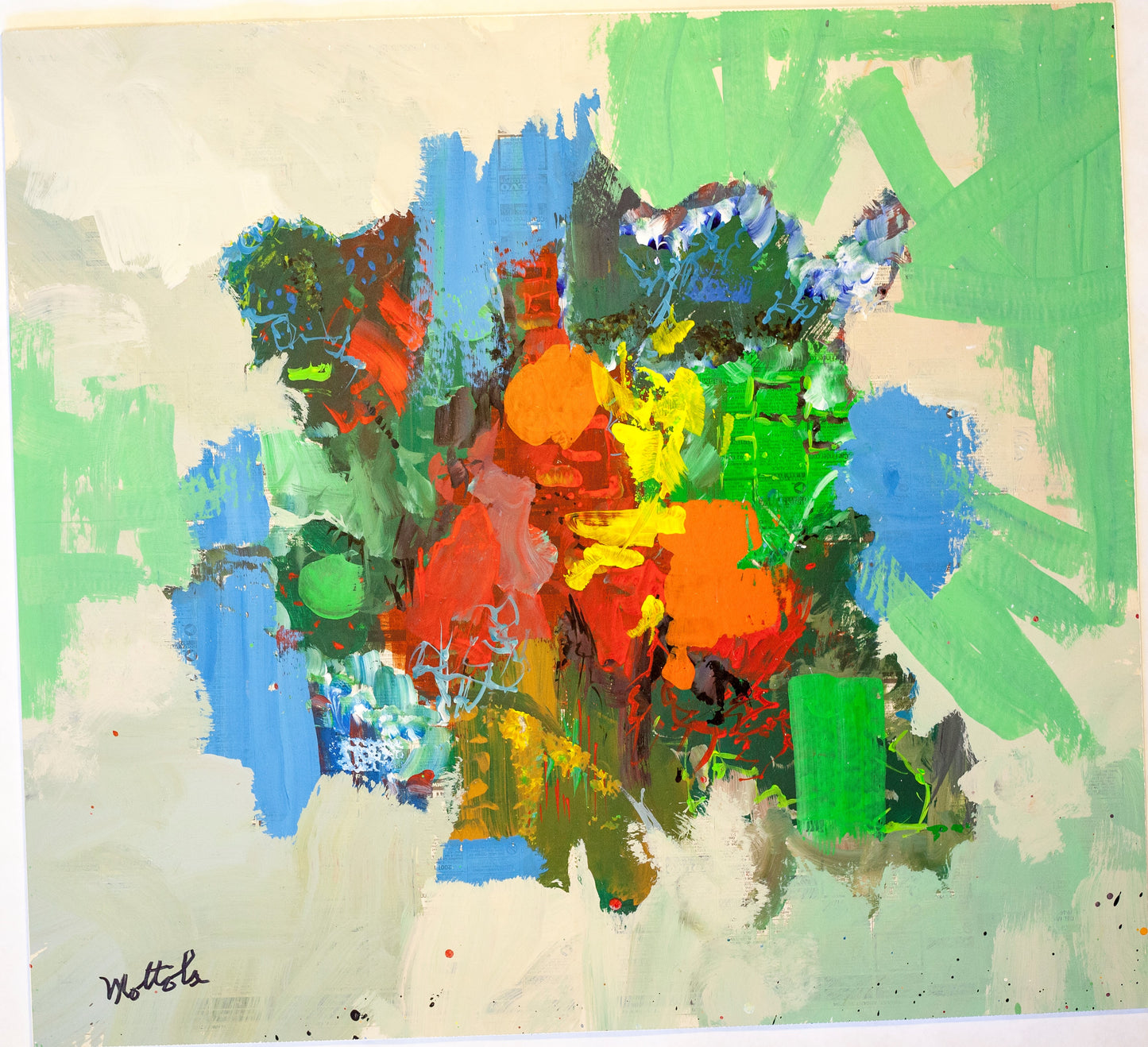 Fil Mottola Abstracts 24 X 24 On Newspaper Signed Valente Private Collection