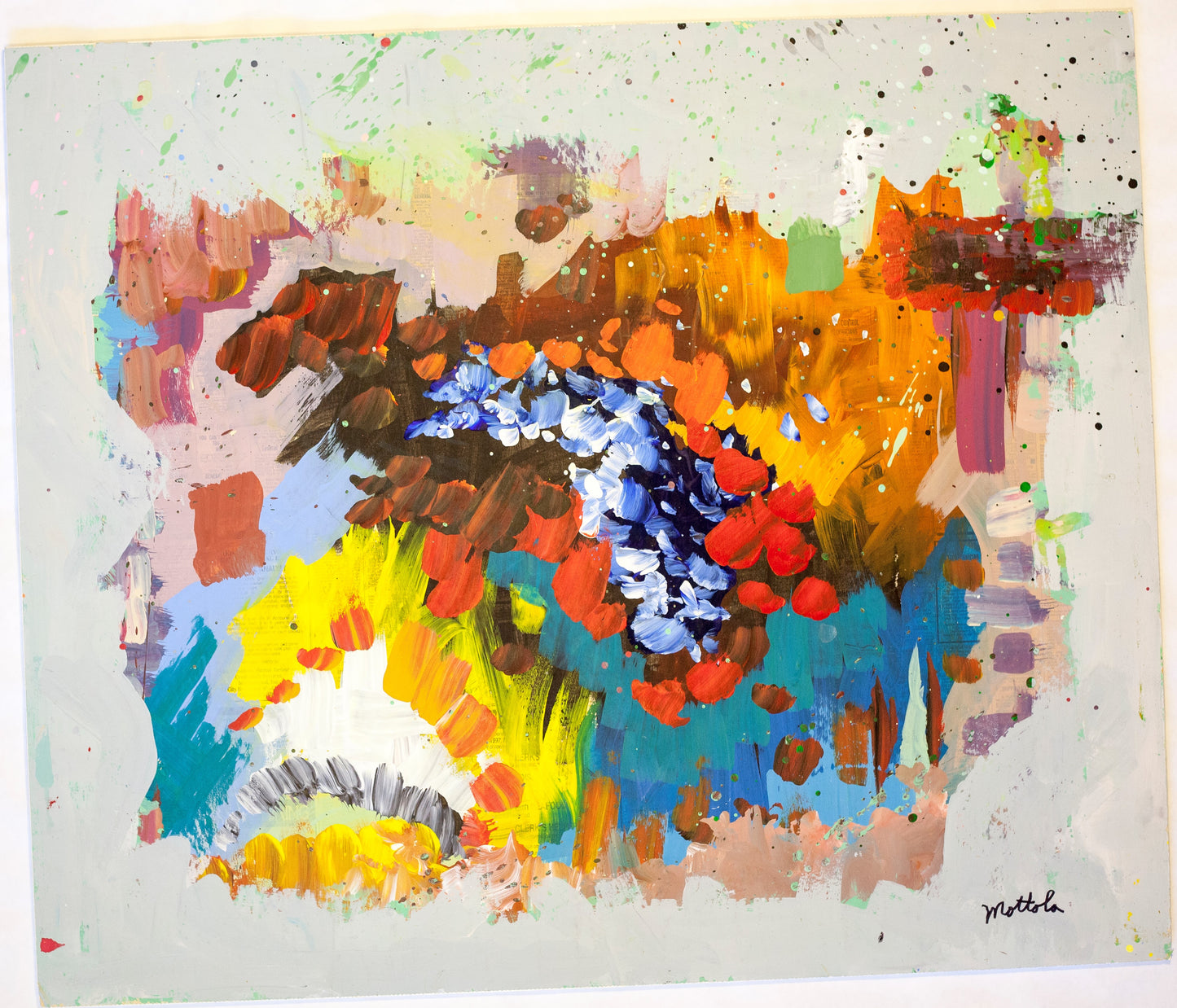 Fil Mottola Abstracts 24 X 24 On Newspaper Signed Valente Private Collection